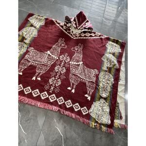 Adult Unisex Large Poncho Authentic Alpaca Wool Hand Made In Ecuador Lamas